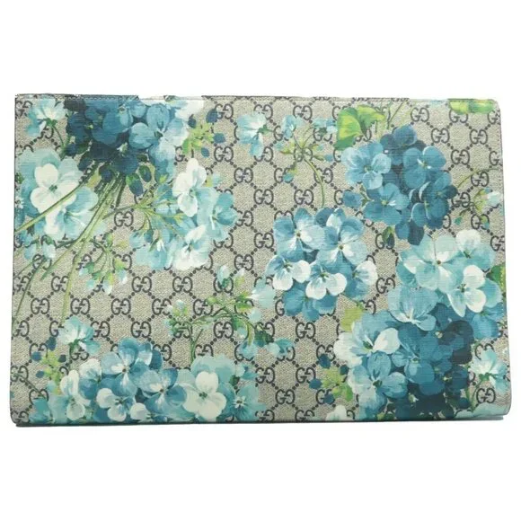 100% Authentic GUCCI Blooms Blue Canvas Clutch Bag 552-060724 - Picture 1 of 12